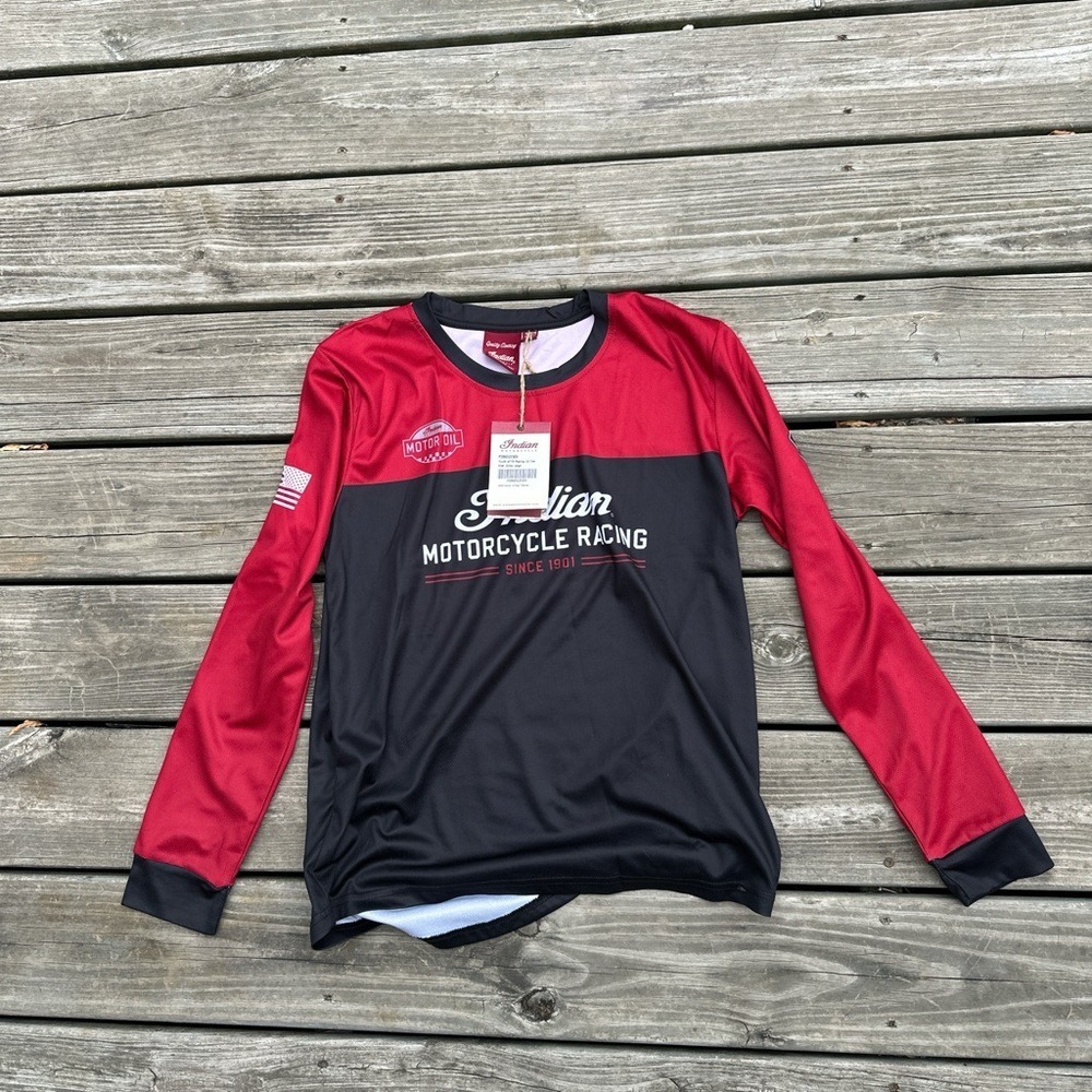 Indian Motorcycle Racing Kids Red Black Long Sleeve Jersey Shirt XL NWT Moto